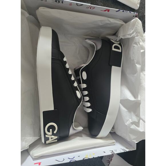 NWT Dolce&Gabbana Portofino Black Leather Sneakers - Size 37.5 EU - Picture 3 of 10